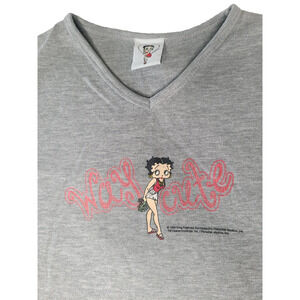 Vintage 90s Freeze Betty Boop Gray V Neck Cropped T shirt Way Cute Medium Y2K